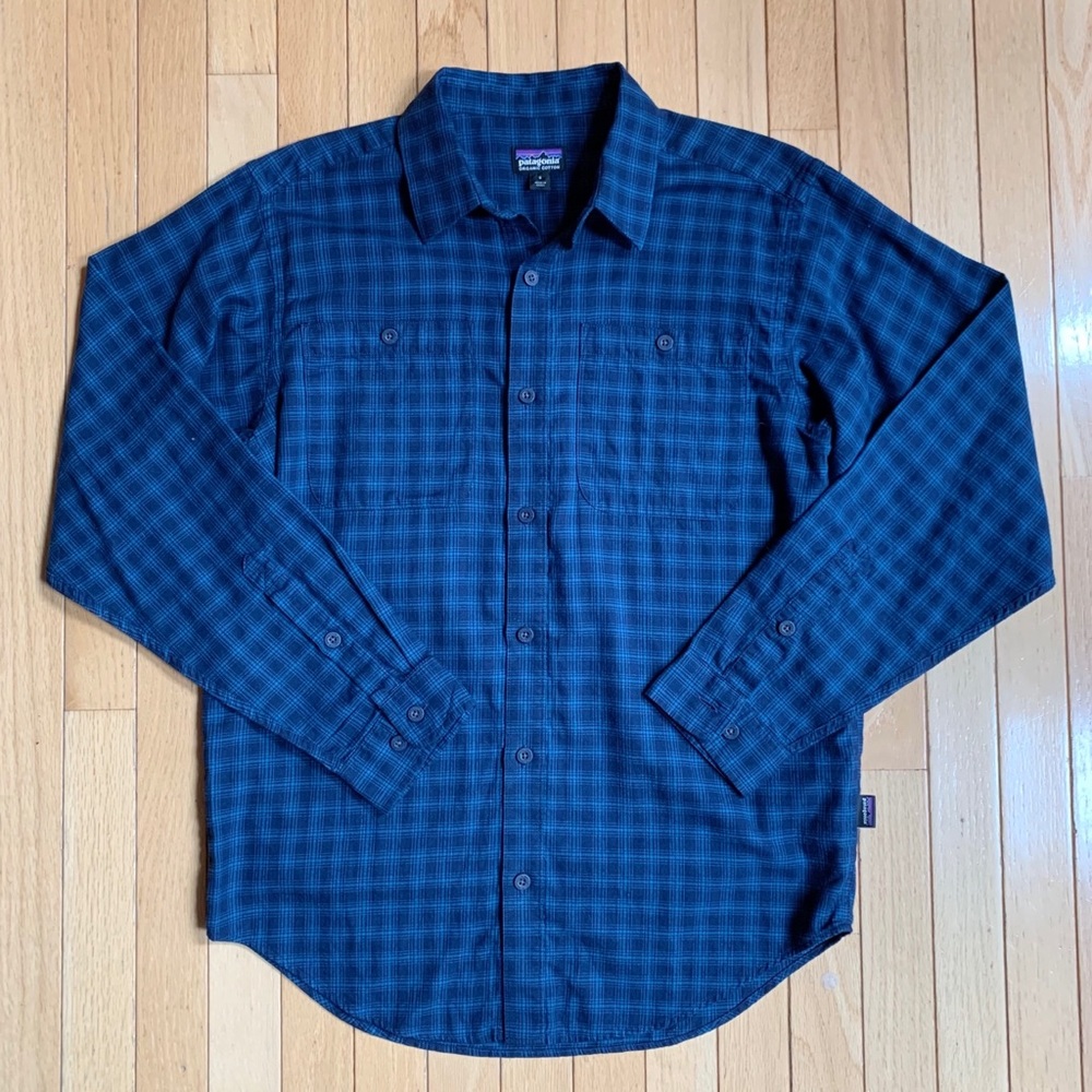 Patagonia Blue Plaid Organic Cotton Button Down Shirt Sz S